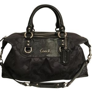 Coach Ashley Signature Sateen Large Black Satchel